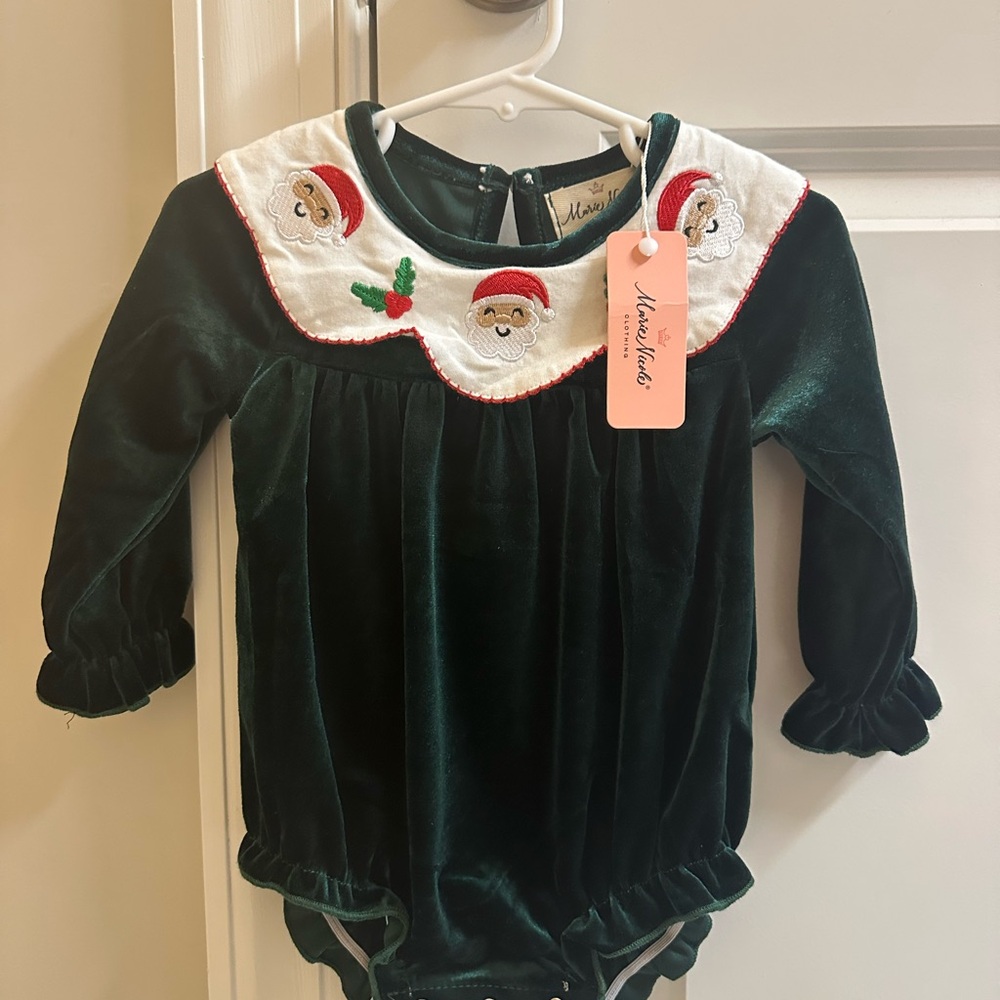 Marie Nicole Green Velvet Santa Bubble 6-12m